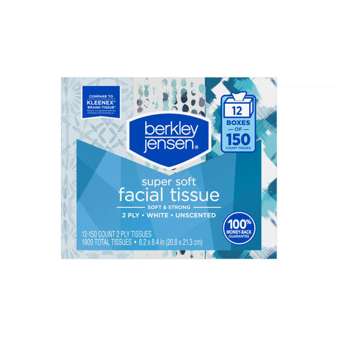 Berkley Jensen Super Soft Facial Tissues, 12 pk./150 tissues per box